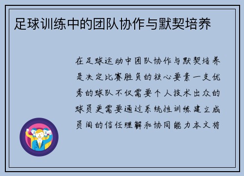 足球训练中的团队协作与默契培养